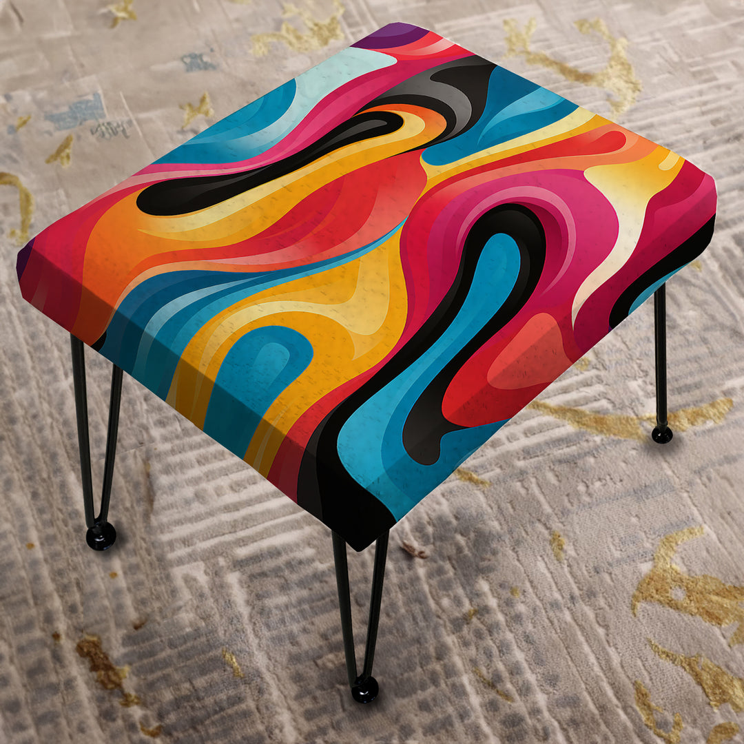 Multicolor Swirling Harmony Waves - Upholstered Vanity Stool Ottoman