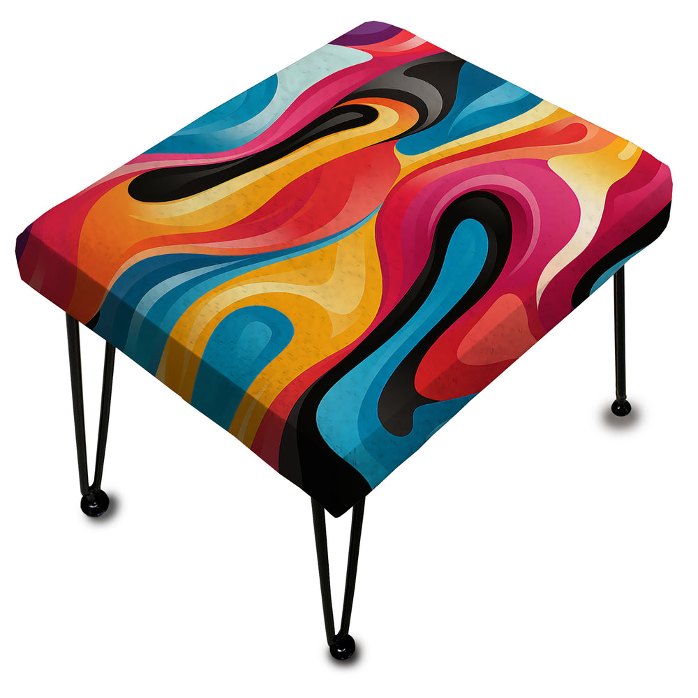 Multicolor Swirling Harmony Waves - Upholstered Vanity Stool Ottoman