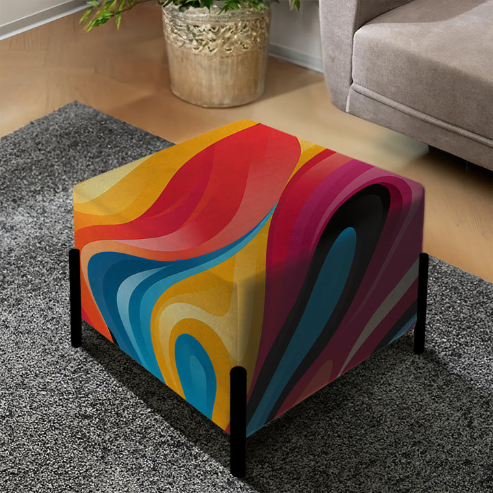 Multicolor Swirling Harmony Waves - Upholstered Vanity Stool Ottoman