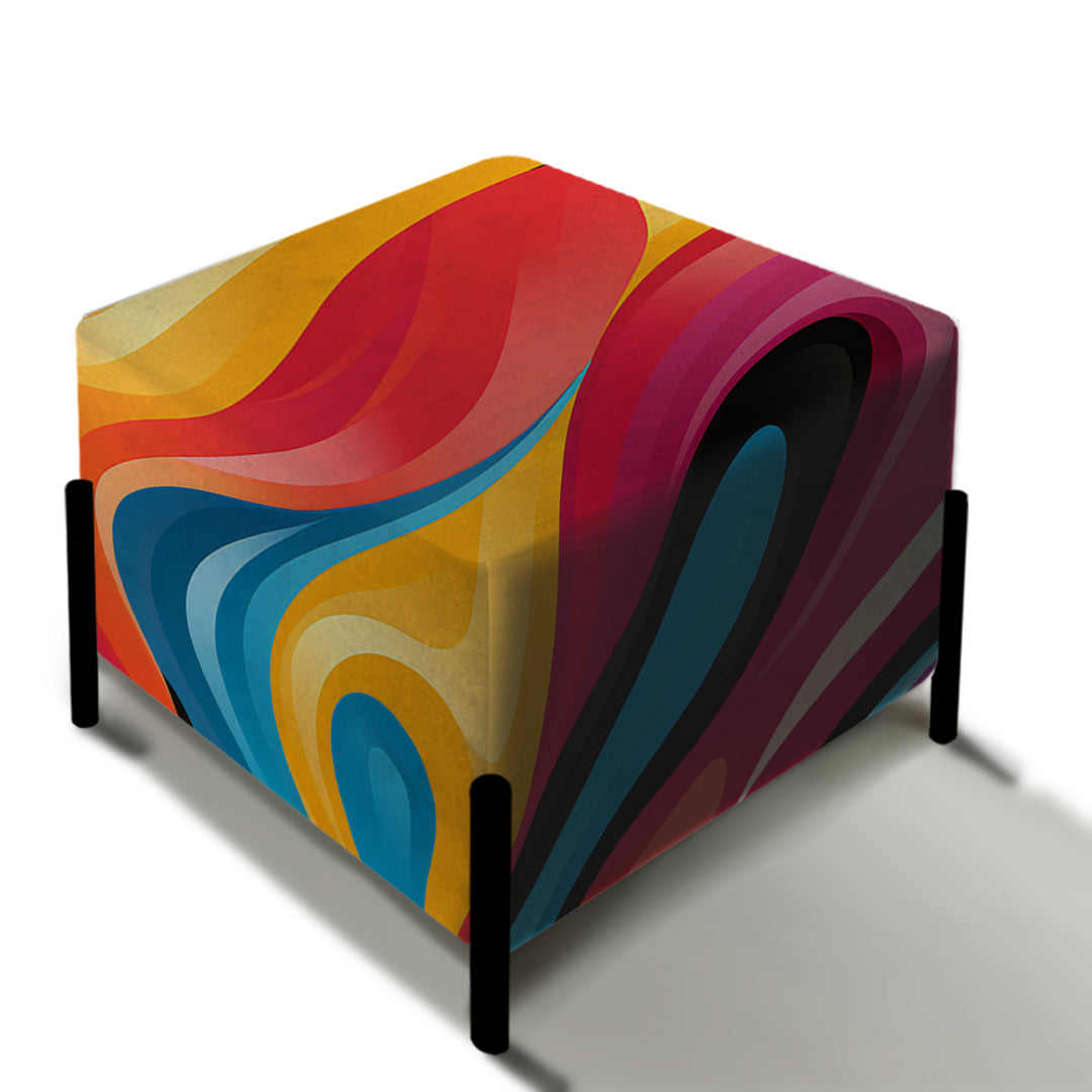 Multicolor Swirling Harmony Waves - Upholstered Vanity Stool Ottoman