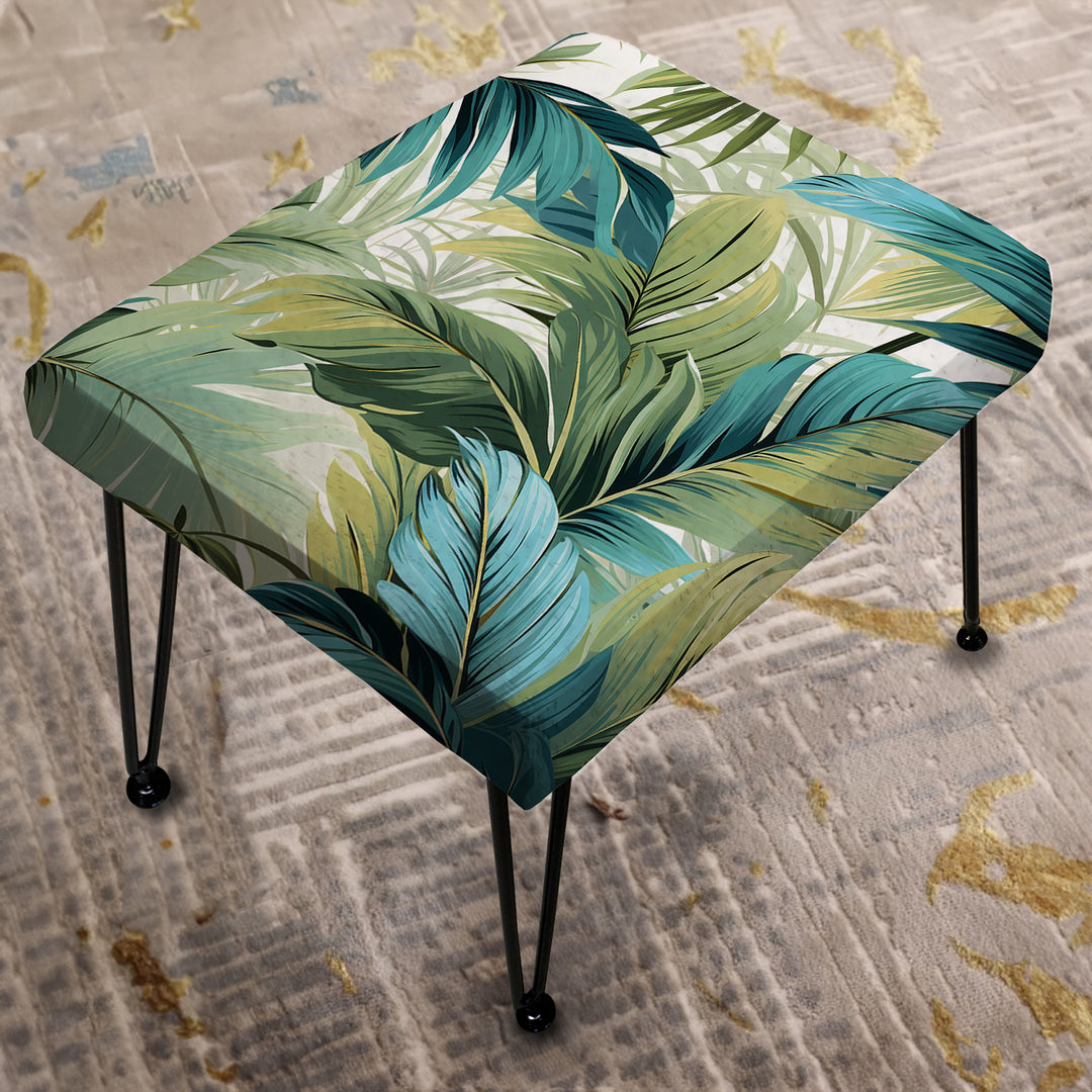 Palm Oasis Tropical Pattern - Upholstered Vanity Stool Ottoman