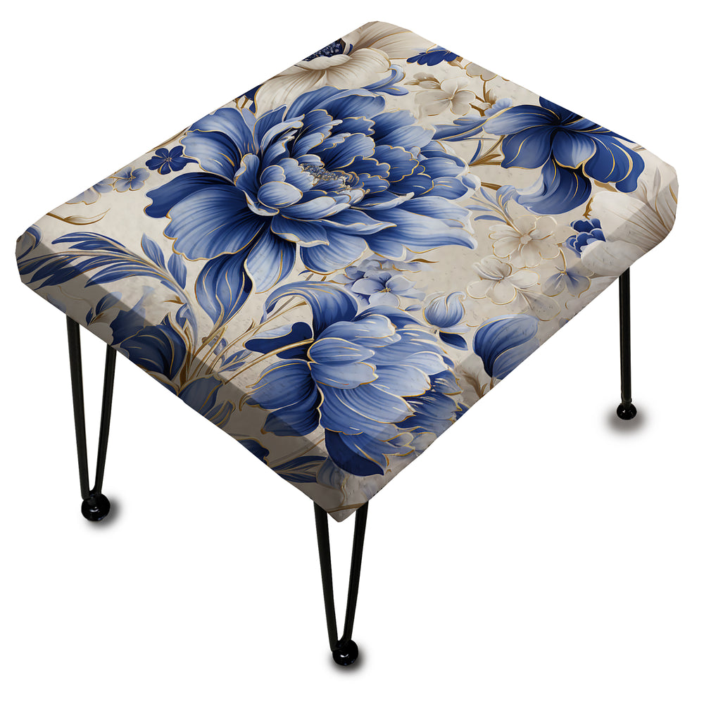Cobalt Blue Victorian Intricacies Victorian Pattern - Upholstered Vanity Stool Ottoman