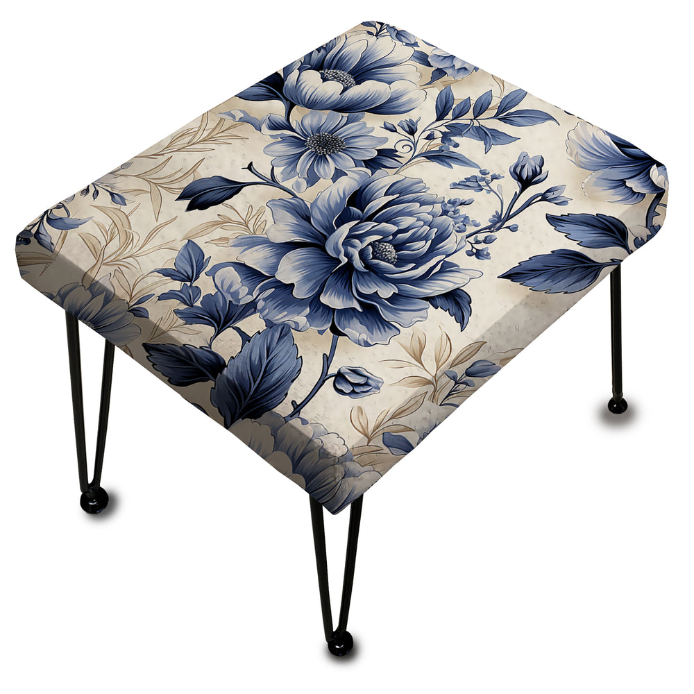 Cobalt Blue Victorian Rococo Victorian Pattern - Upholstered Vanity Stool Ottoman