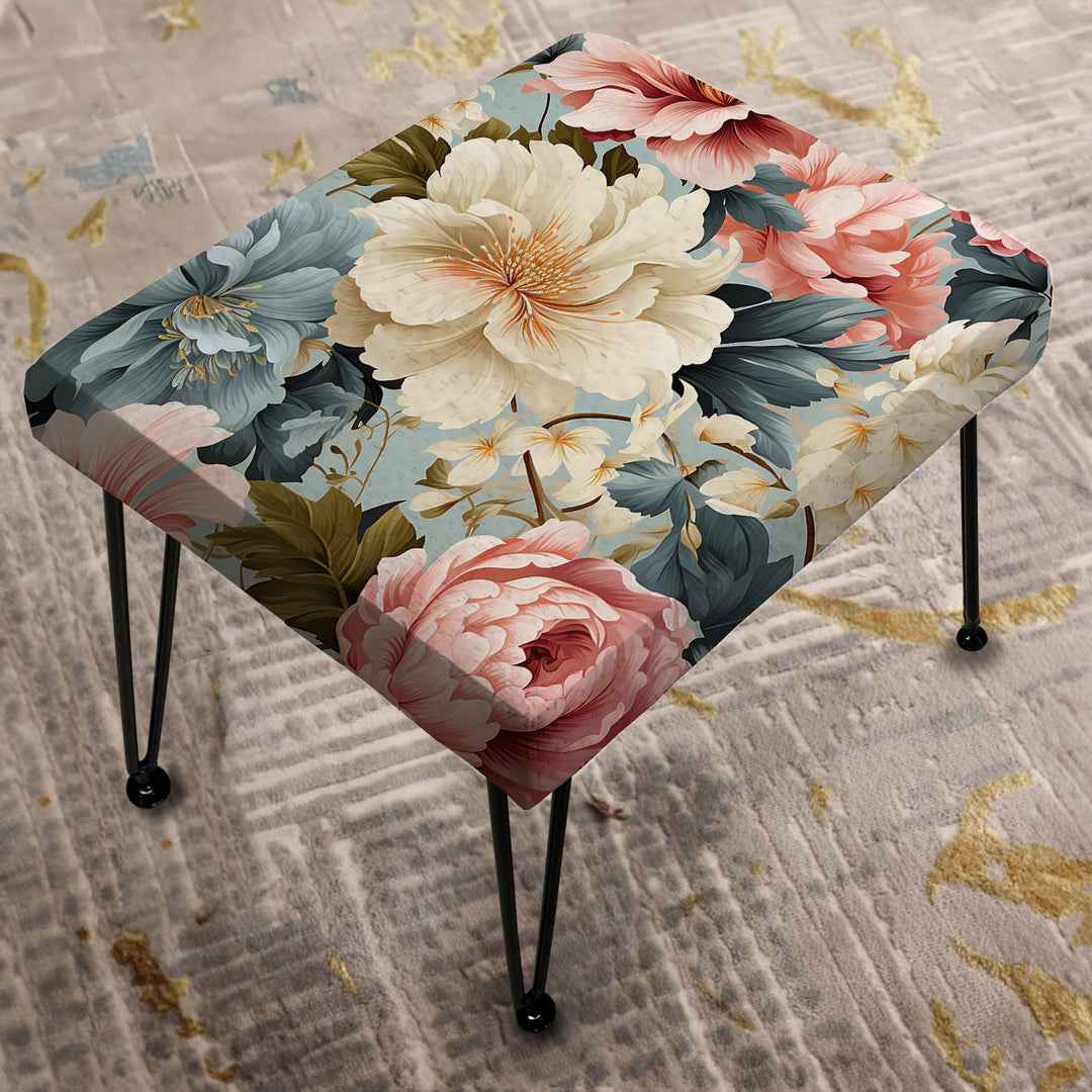 Pink And Beige Charm Victorian Pattern - Upholstered Vanity Stool Ottoman
