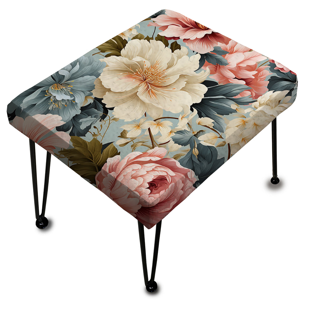 Pink And Beige Charm Victorian Pattern - Upholstered Vanity Stool Ottoman