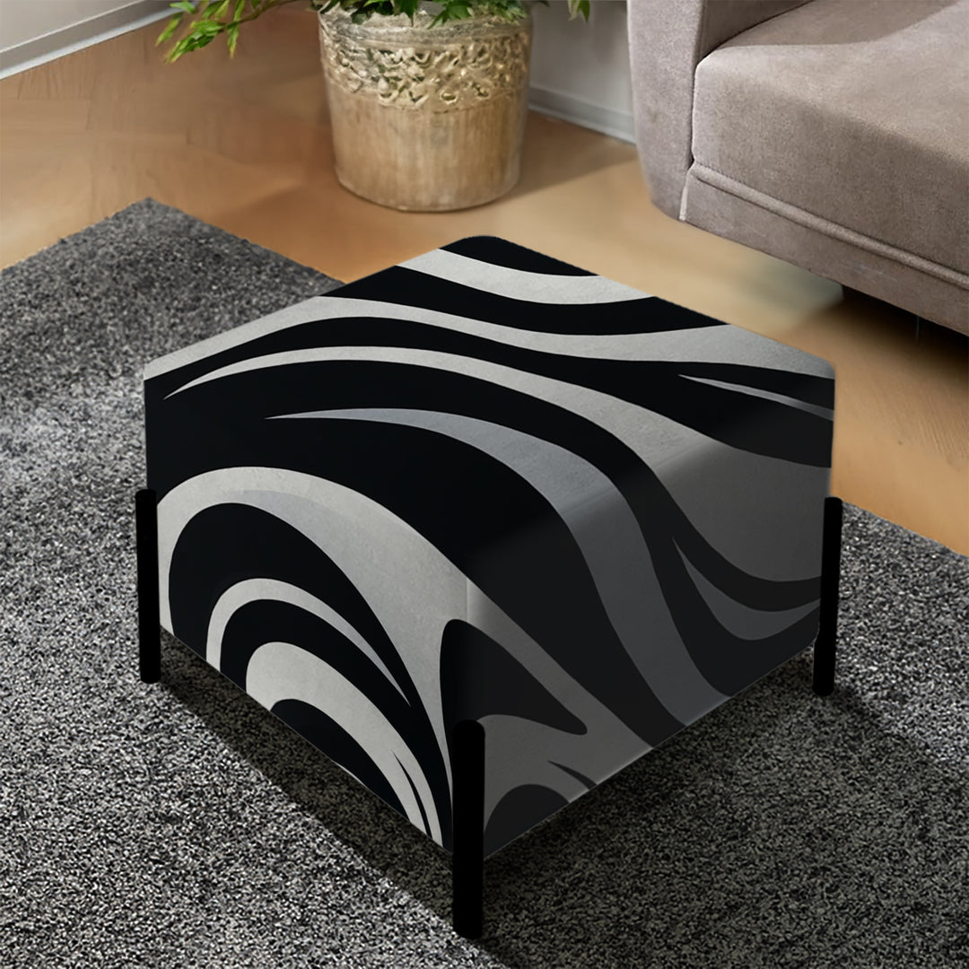 Black And White Zebra Stripes - Upholstered Vanity Stool Ottoman
