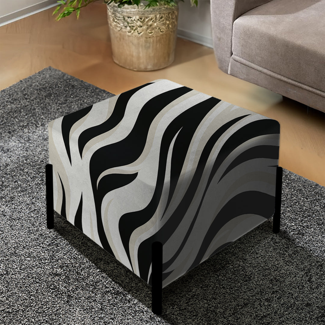 Black Zebra Print Wallpaper - Upholstered Vanity Stool Ottoman