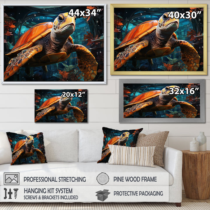 Turtle Journey Floral Geometric - Brown Turtle Wall Art
