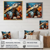 Turtle Journey Coral Geometric - Turtle Framed Canvas Art