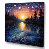 Vangogh Twilight Reflections Pointillism - Landscapes Canvas Wall Art