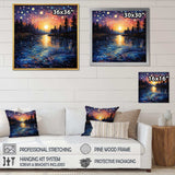 Vangogh Twilight Reflections Pointillism - Landscapes Canvas Wall Art