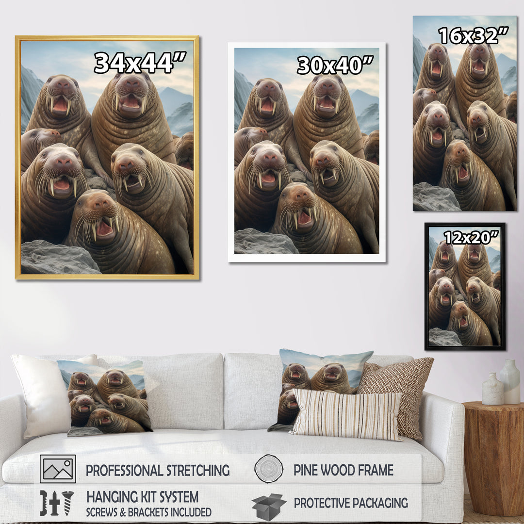 Walrus Family Portrait - Walrus Canvas Wall Art