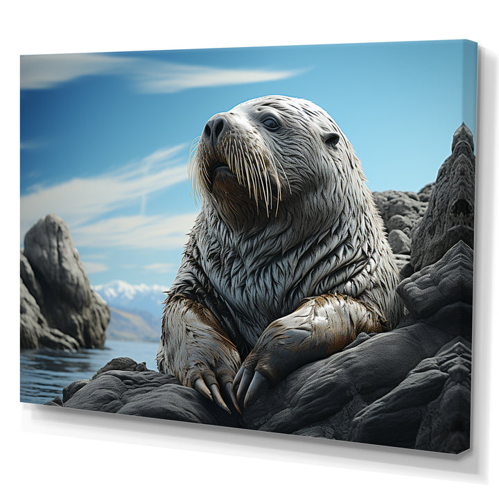 Walrus Coastal Majesty - Walrus Canvas Wall Art