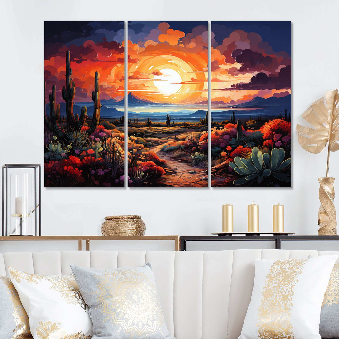 Western Desert Serenade Pointillism Landscape II - Multi-Panels