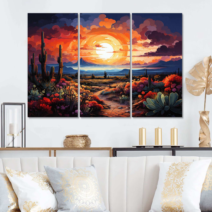 Western Desert Serenade Pointillism Landscape II - Multi-Panels
