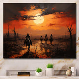 Western Sunset Riders Pointillism Art I - People Canvas Wall Art