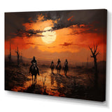 Western Sunset Riders Pointillism Art I - People Canvas Wall Art