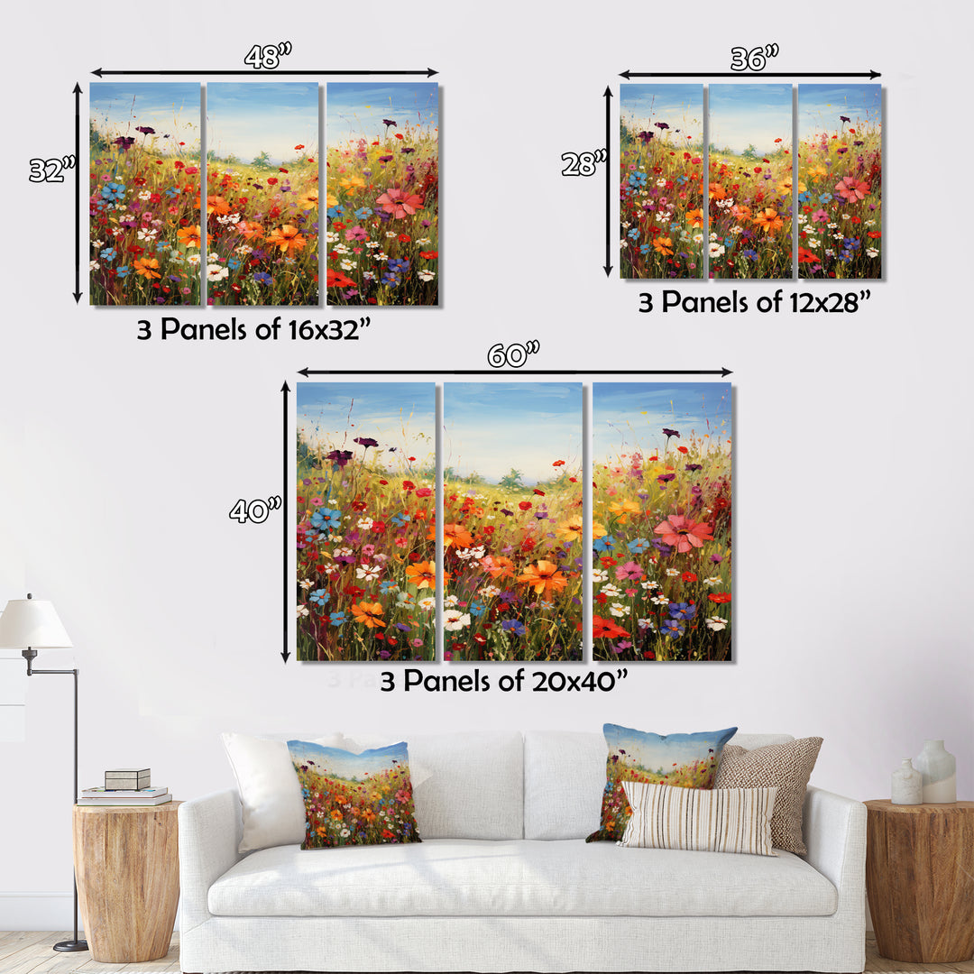 Colorful Wildflowers Meadow Blooms I - Multi-Panels Set of 3