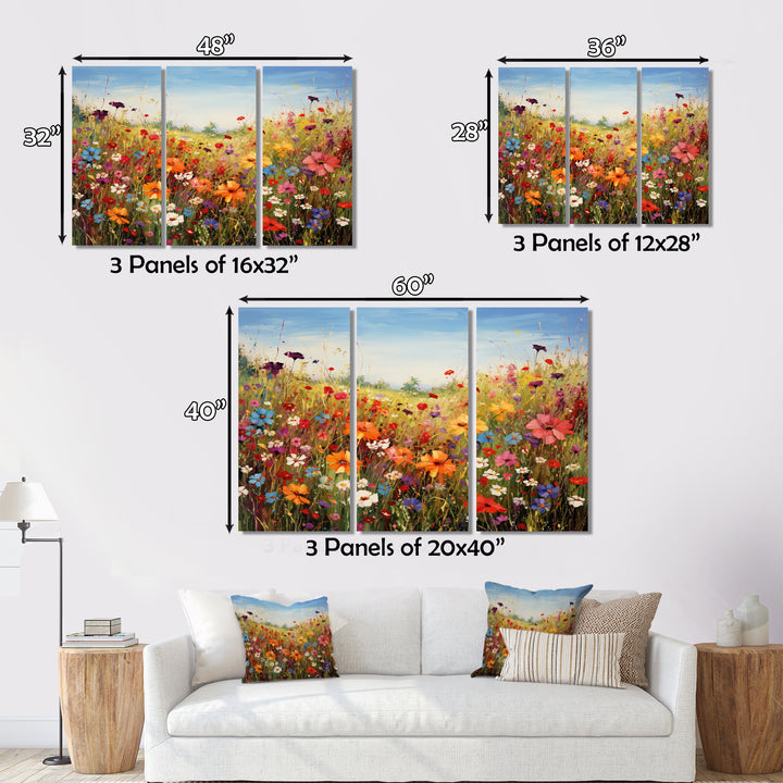 Colorful Wildflowers Meadow Blooms I - Multi-Panels Set of 3