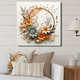 Beige and Orange Floral Wreath I - Floral Canvas Wall Art