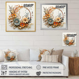 Beige and Orange Floral Wreath I - Floral Canvas Wall Art