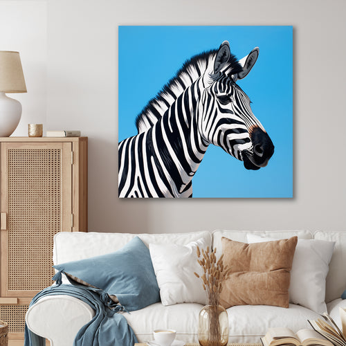 Minimalist Zebra On Blue - Zebra Bedroom Wall Art