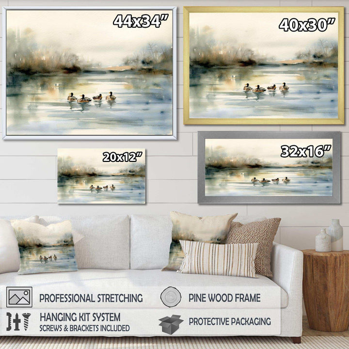 Ducks in Pond II - Animals Canvas Wall Art