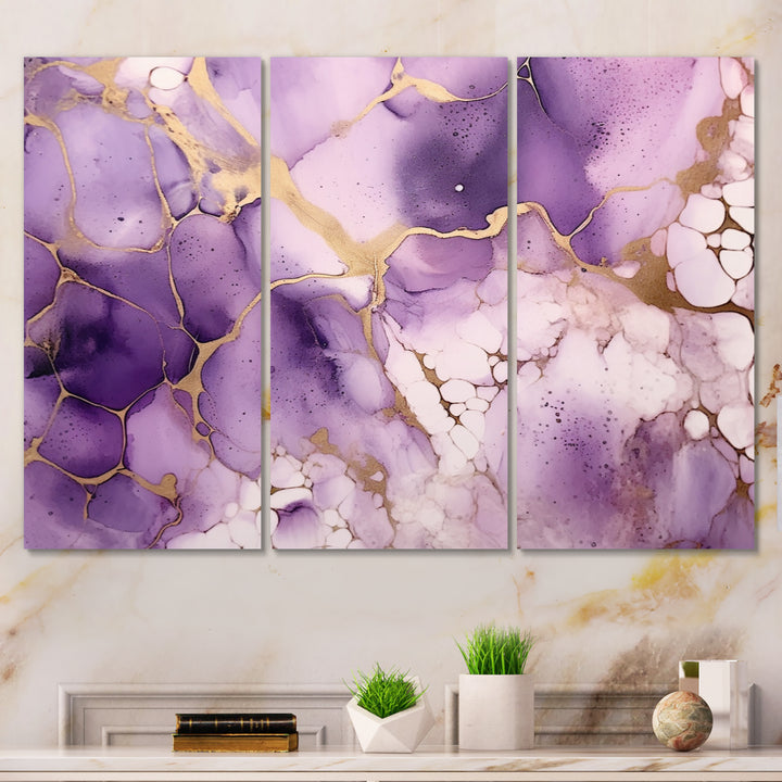Purple and Gold Marble Ink Clouds VII - Multi-Panels