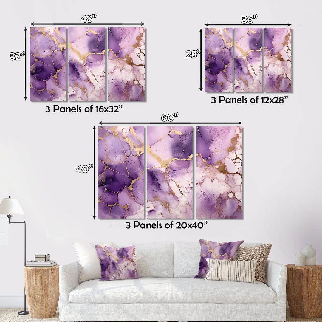 Purple and Gold Marble Ink Clouds VII - Split Panel Canvas Art