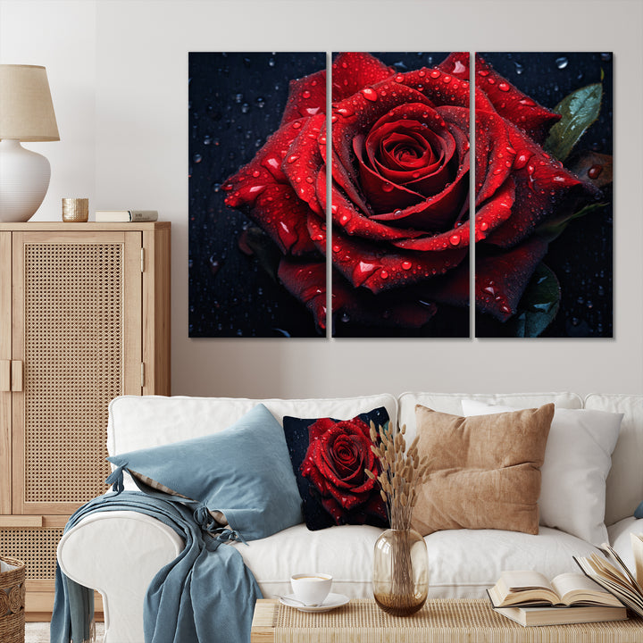 Red Rose with Raindrops VI - Multi-Panels