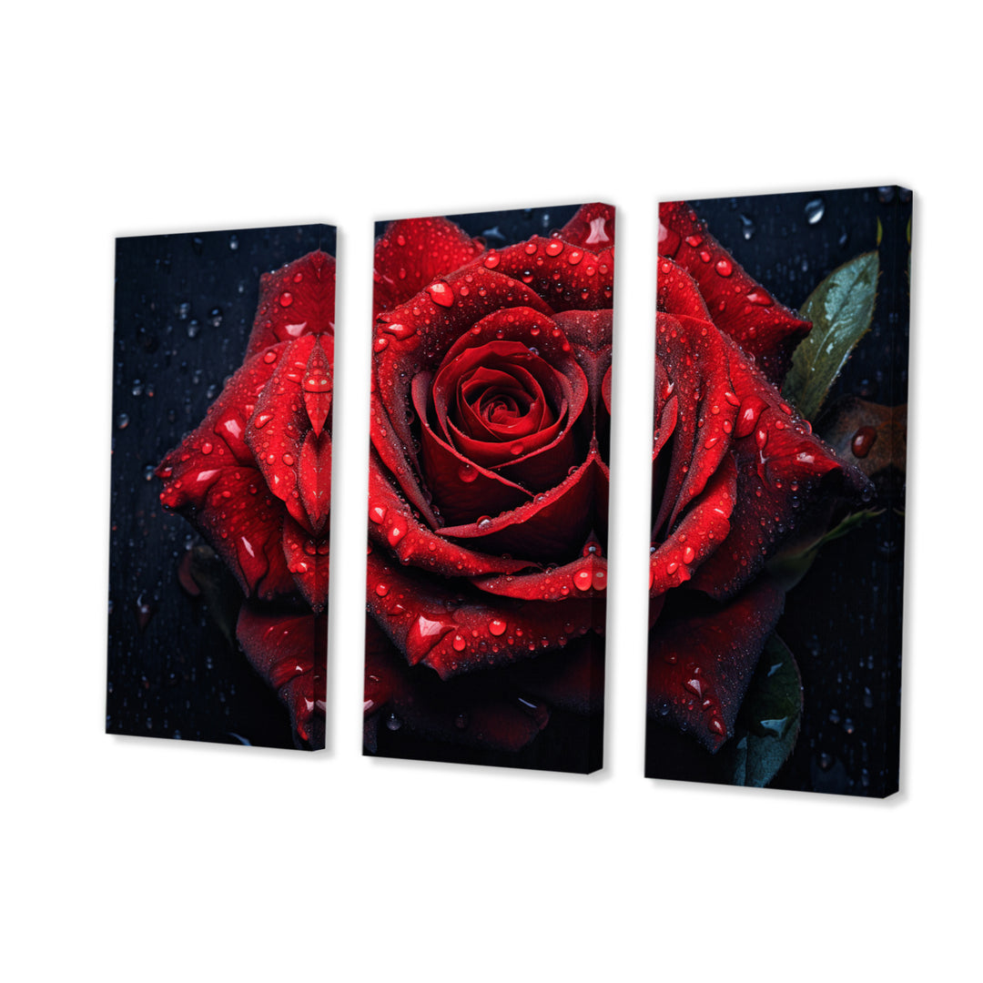 Red Rose with Raindrops VI - Multi-Panels