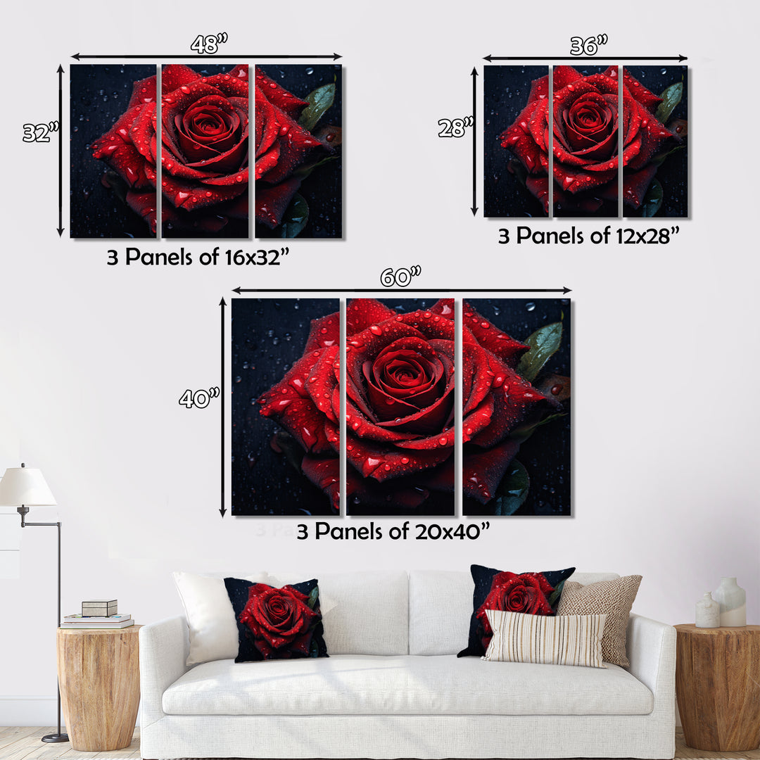 Red Rose with Raindrops VI - Split Panel Canvas Art