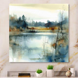 Summer Lake Landscape Illustration II - Cottage Canvas Wall Art