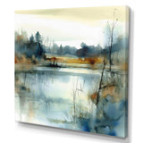 Summer Lake Landscape Illustration II - Cottage Canvas Wall Art