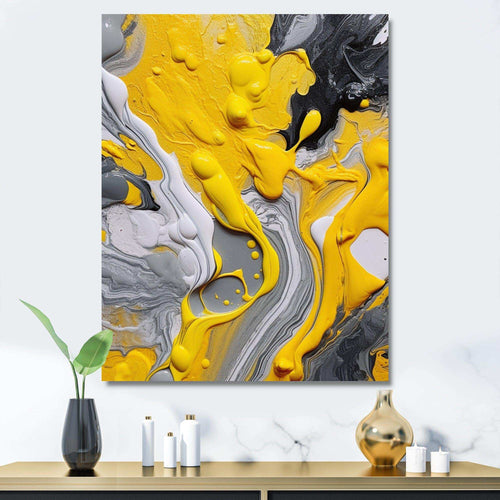 Designart Yellow and Grey Cosmic Vibrations II - Abstract Canvas Wall Art