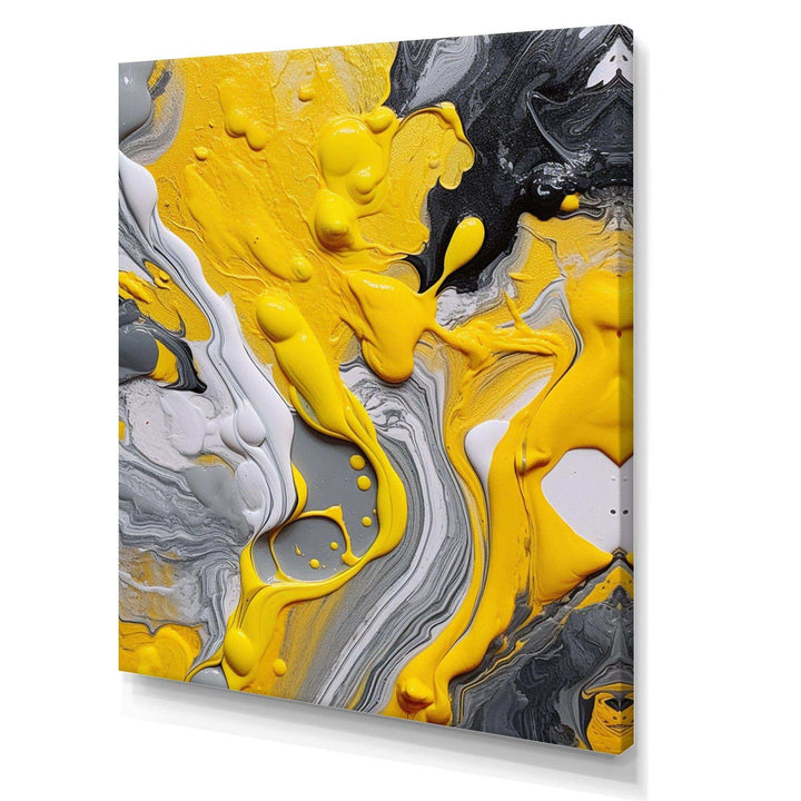 Designart Yellow and Grey Cosmic Vibrations II - Abstract Canvas Wall Art