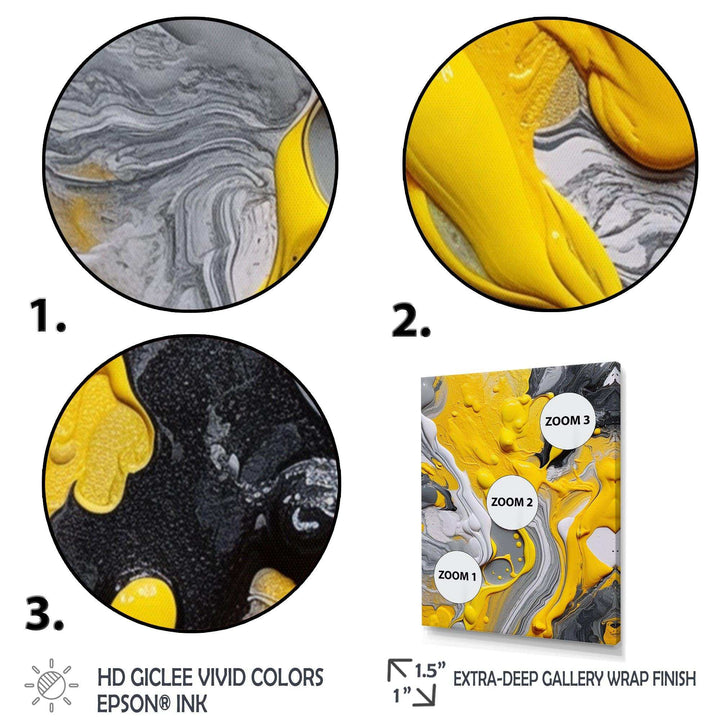 Designart Yellow and Grey Cosmic Vibrations II - Abstract Canvas Wall Art