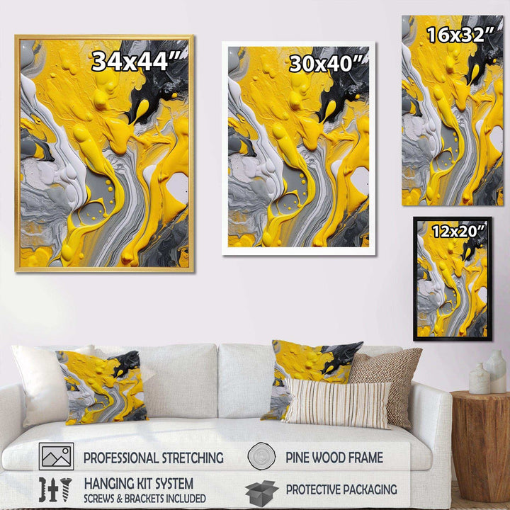 Designart Yellow and Grey Cosmic Vibrations II - Abstract Canvas Wall Art