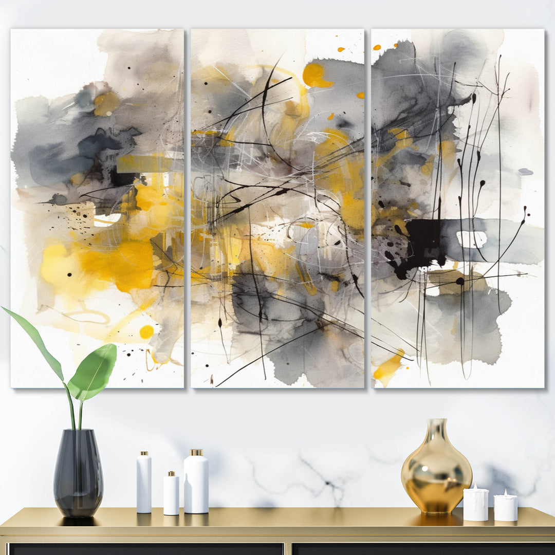 Yellow and Grey Beyond The Canvas II - Multi-Panels