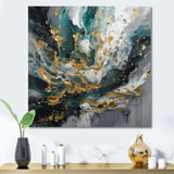 Gold Teal Ink On Stone - Abstract Canvas Wall Art