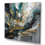 Gold Teal Ink On Stone - Abstract Canvas Wall Art