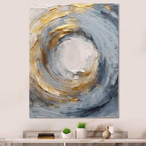Gold and Blue Vibrant Spirals IV - Abstract Canvas Wall Art