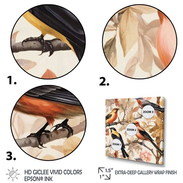 Yellow Black Birds On Trees - Bird Living Room Wall Art