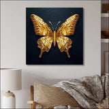 Black and Gold Diamonds Butterly II - Animals Canvas Wall Art