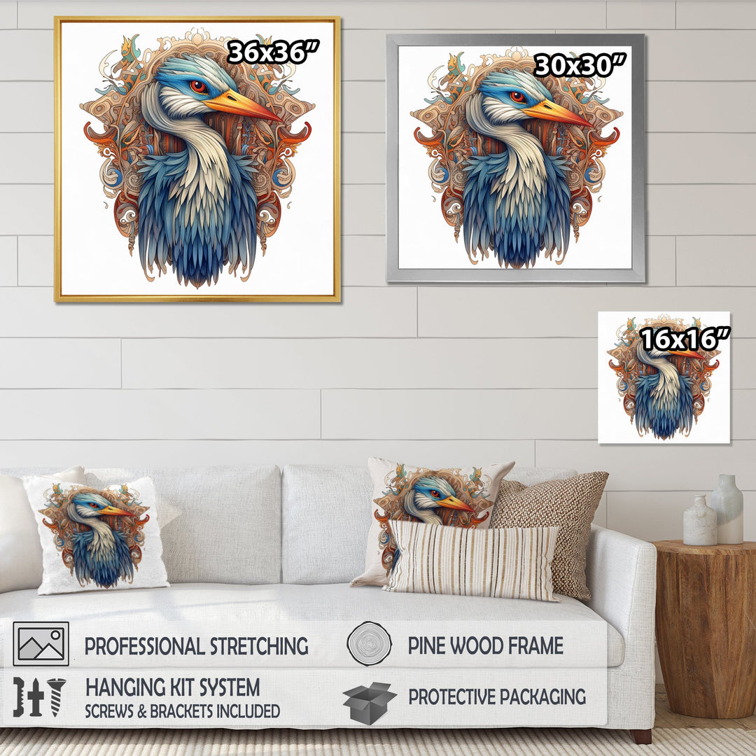 Blue White Vibrant Heron - Blue Heron Wall Art