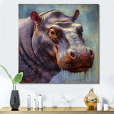 Hippo Portrait - Hippopotamus Framed Canvas Art
