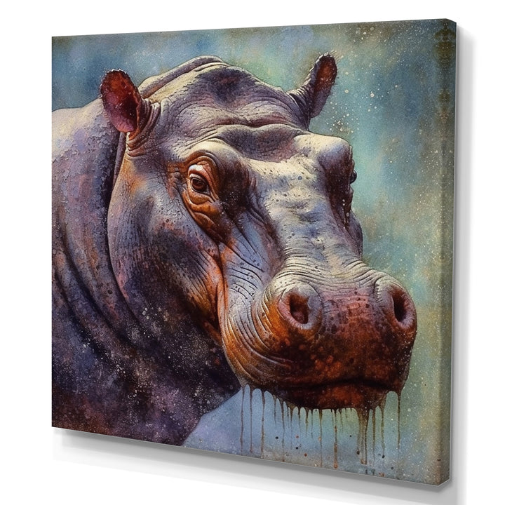 Hippo Portrait - Hippopotamus Framed Canvas Art