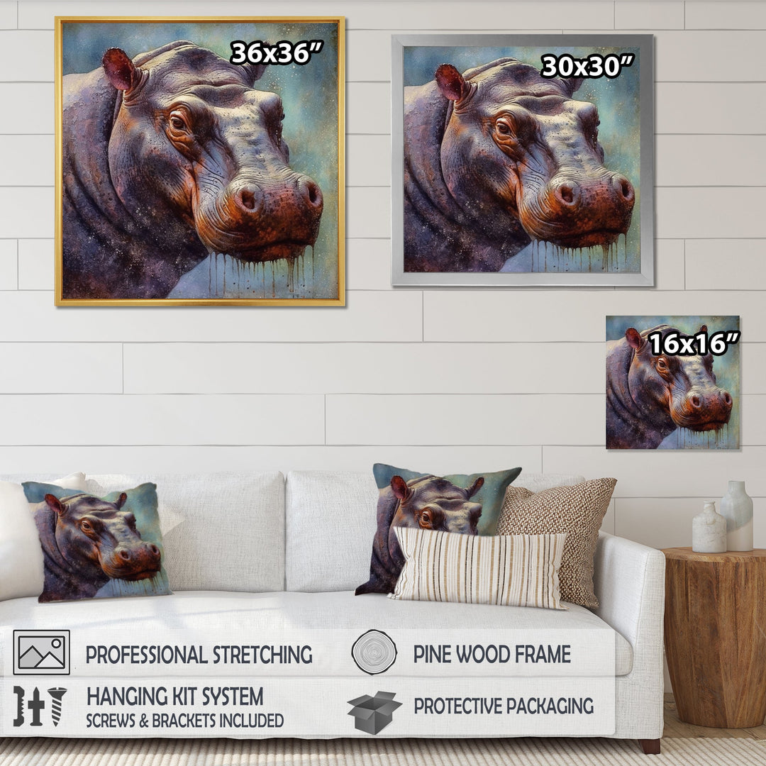Hippo Portrait - Hippopotamus Framed Canvas Art