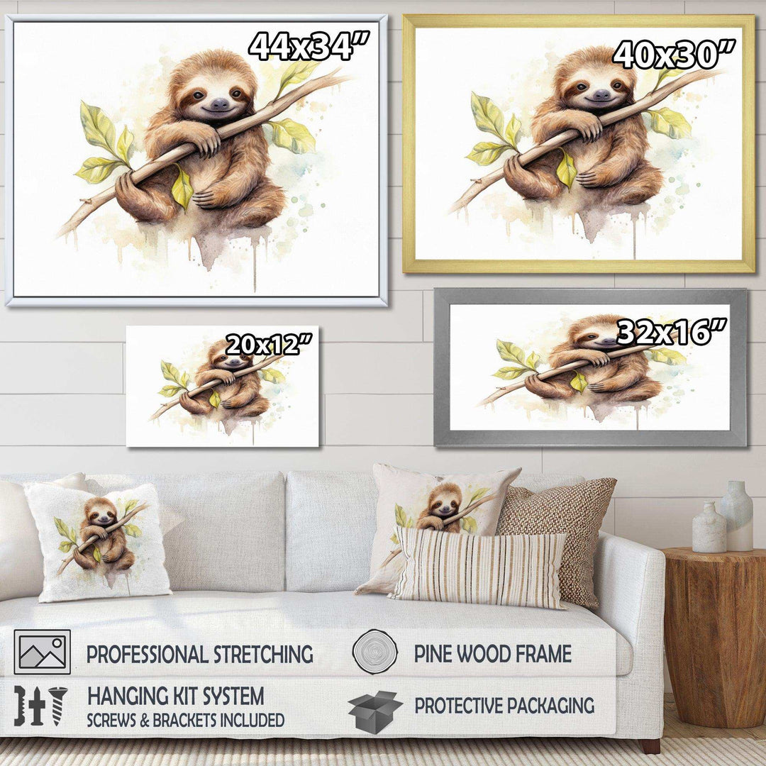 Lazy Sloth - Animals Canvas Wall Art