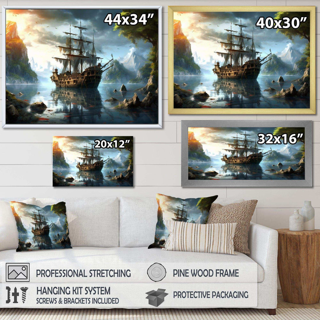 Pirate Ship At Sea - People Canvas Wall Art